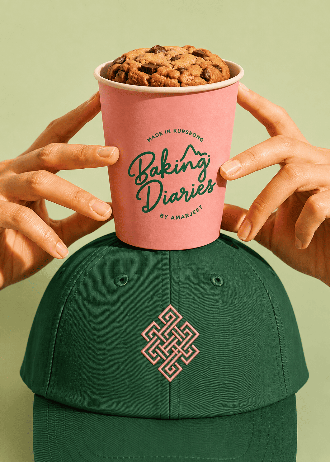 Baking Diaries branded takeaway cup and embroidered cap