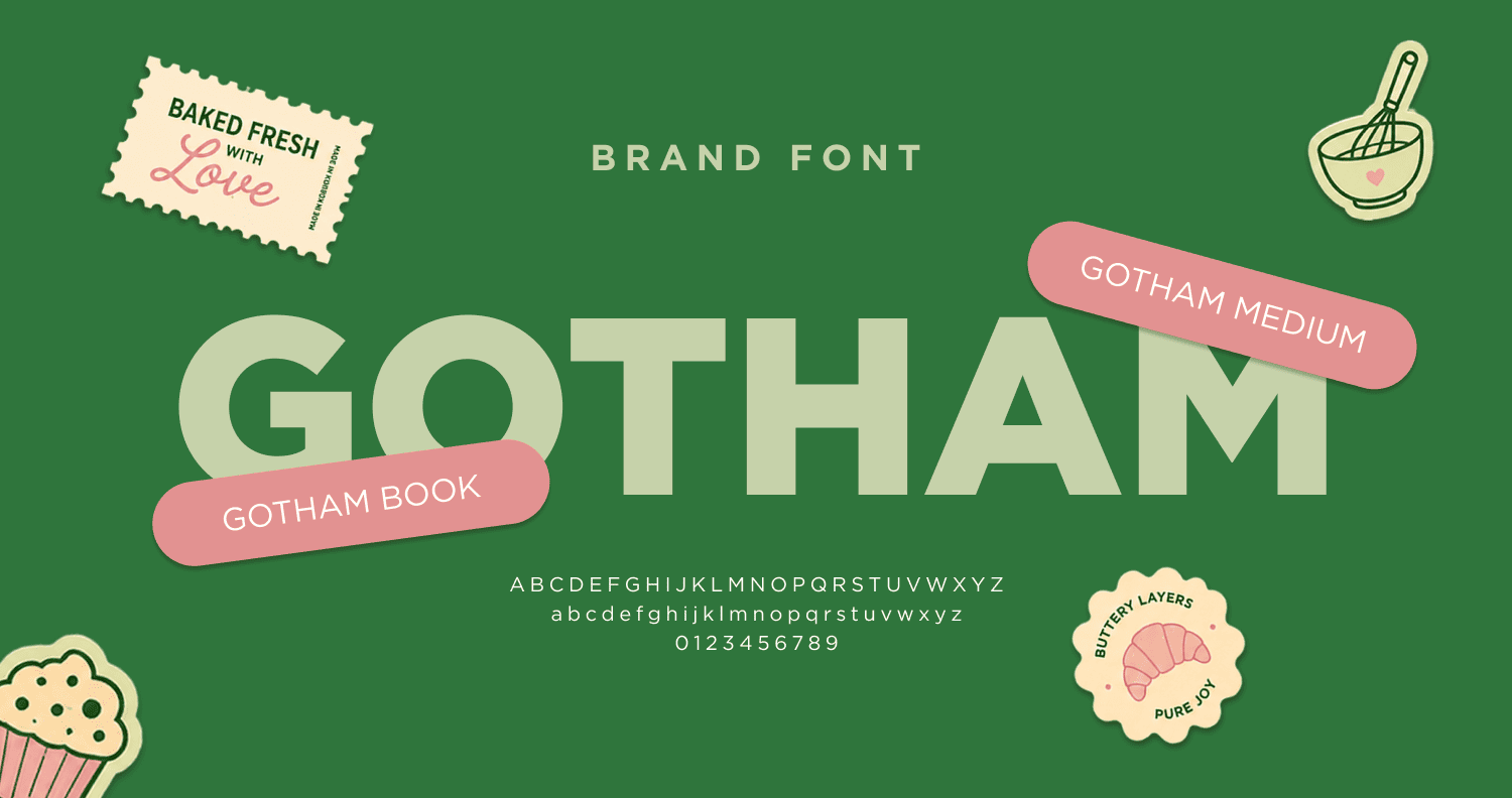 Baking Diaries brand typeface Gotham shown in Book and Medium weights