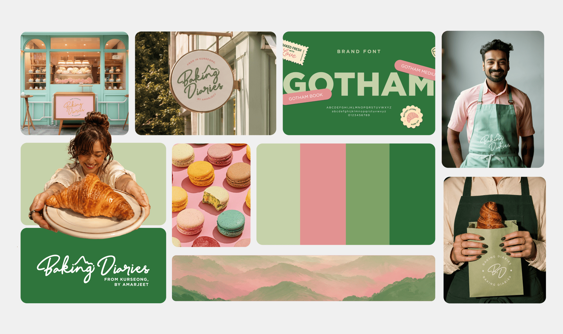 Baking Diaries brand moodboard showing colour palette, typography and photography direction
