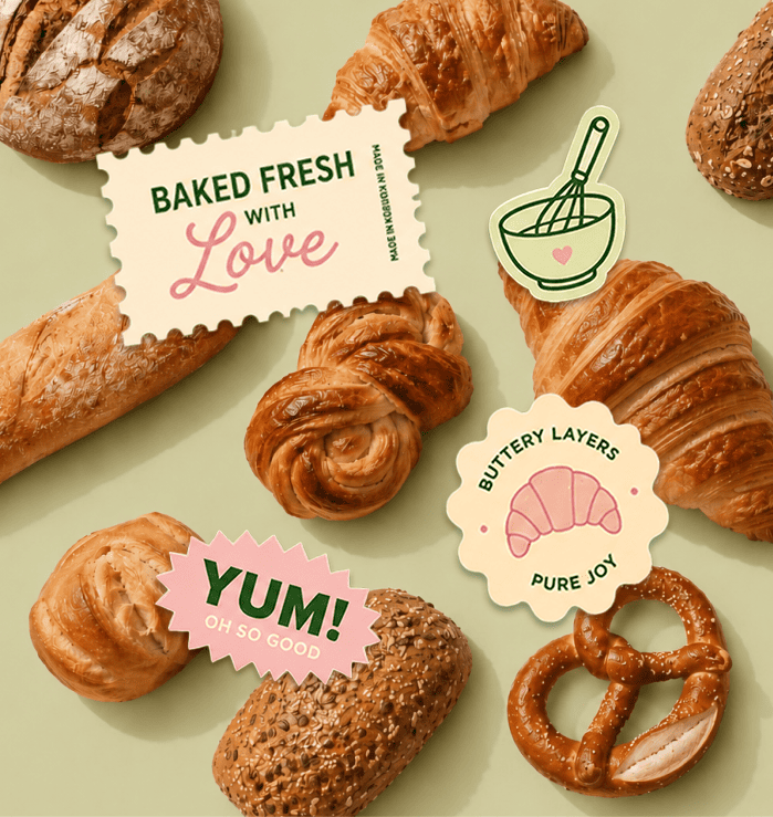 Baking Diaries illustrated badges and stickers with fresh bakes