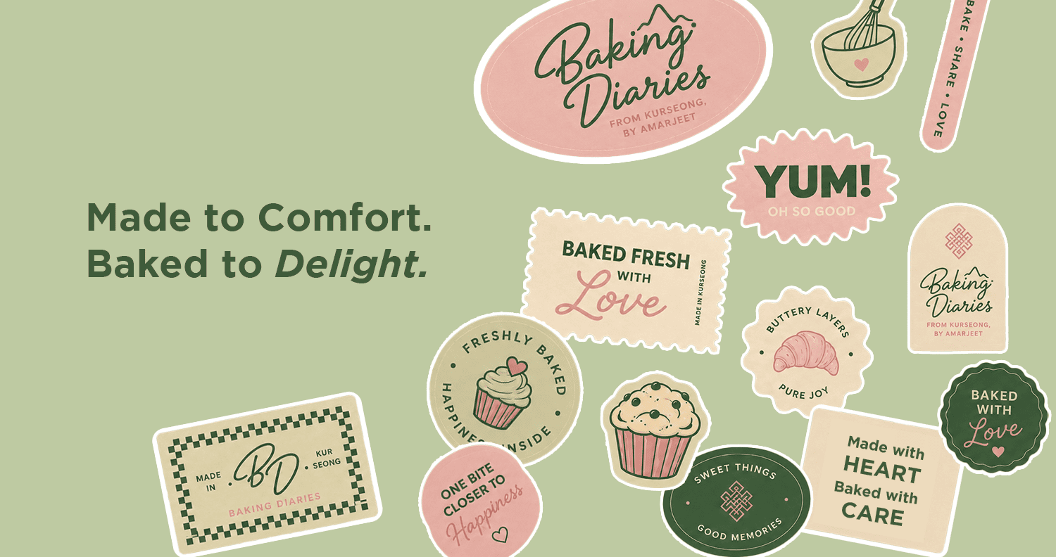 Baking Diaries sticker sheet with the line Made to Comfort, Baked to Delight