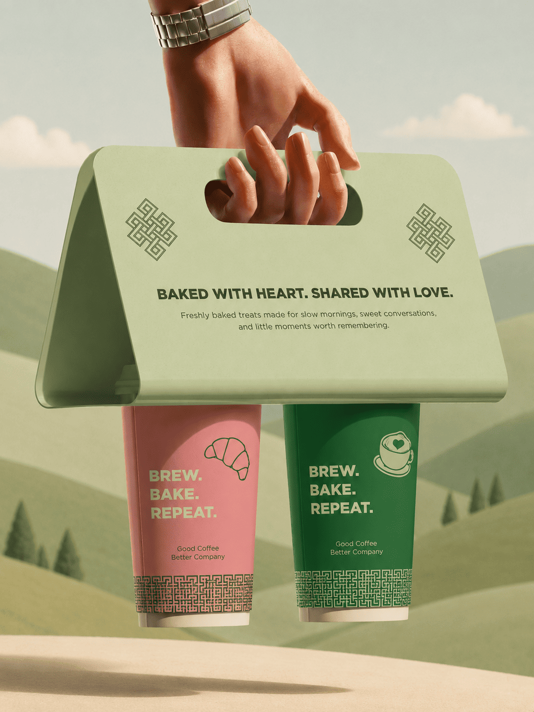 Baking Diaries coffee carrier with two branded cups