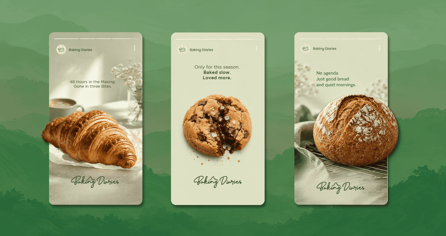 Baking Diaries social media templates for croissants, cookies and bread
