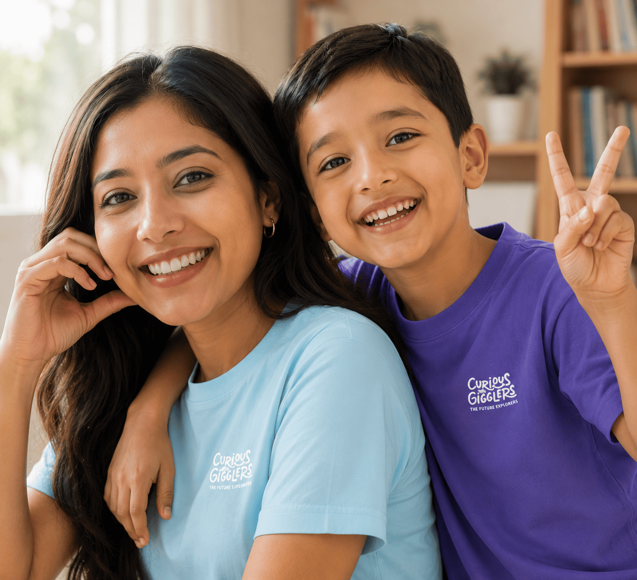 Curious Gigglers brand merchandise — mother and child