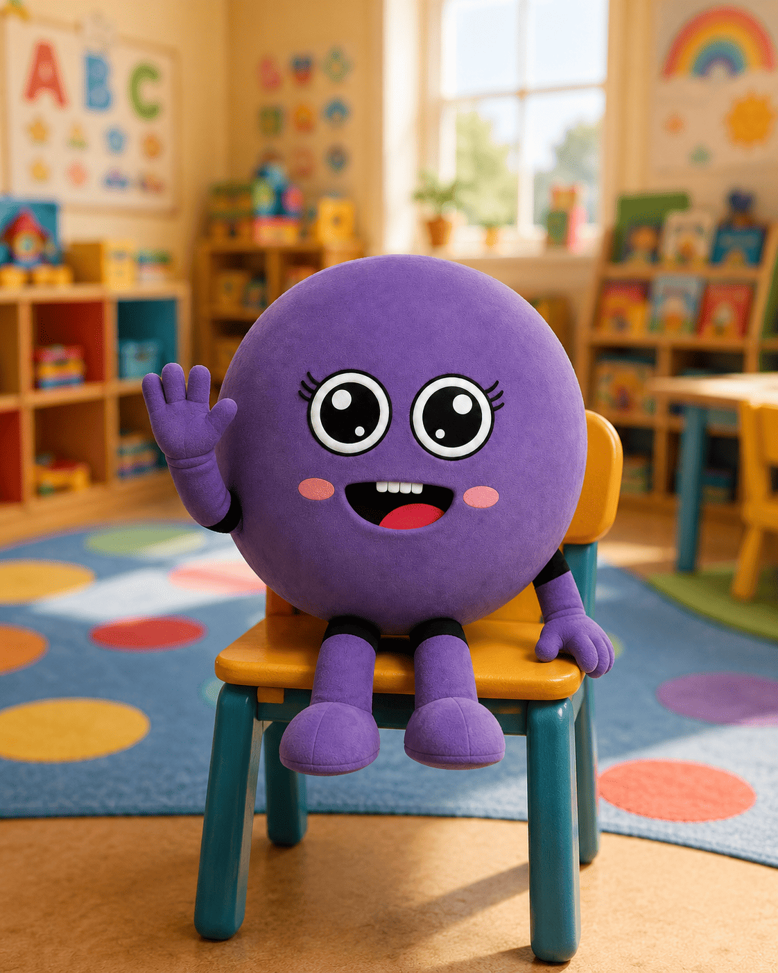 Curious Gigglers mascot in classroom context