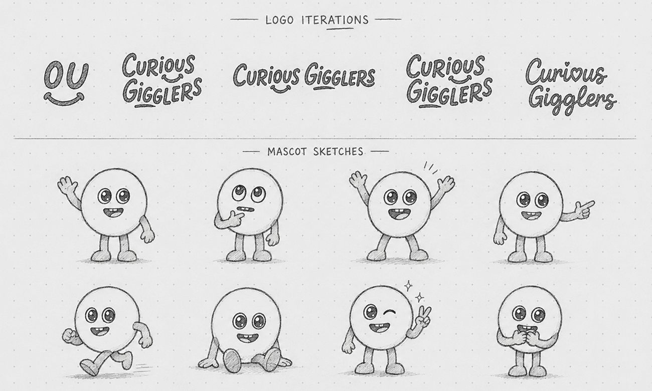Curious Gigglers mascot and logo exploration process