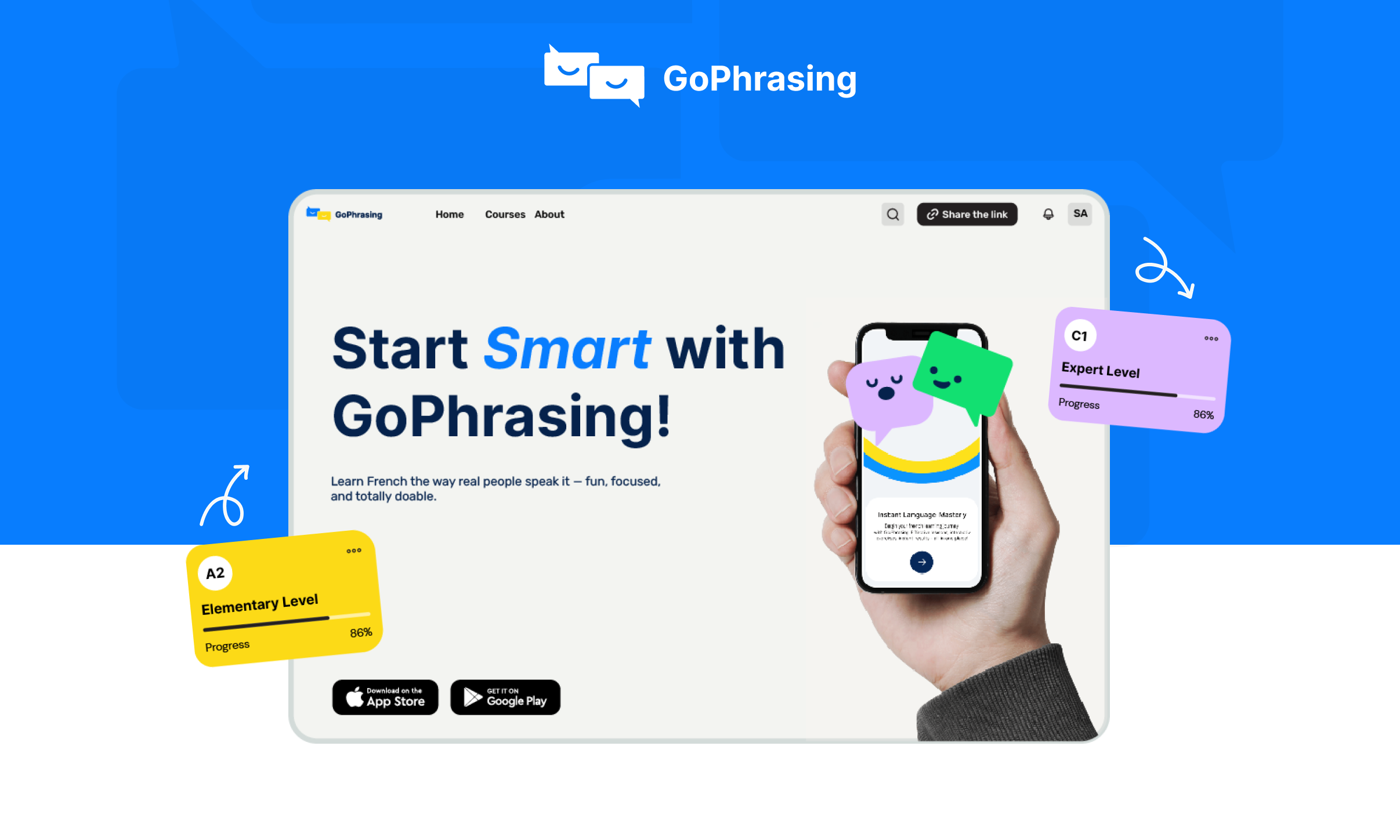 GoPhrasing language learning app branding