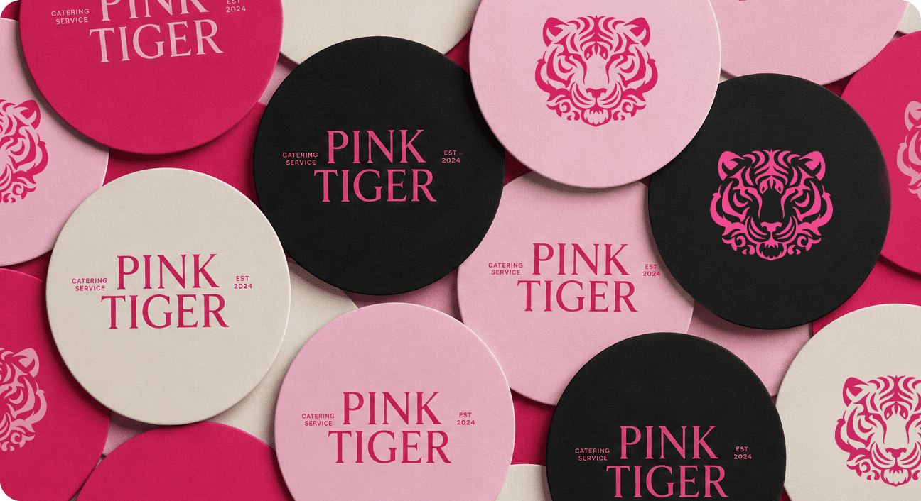 Pink Tiger branded coasters mockup