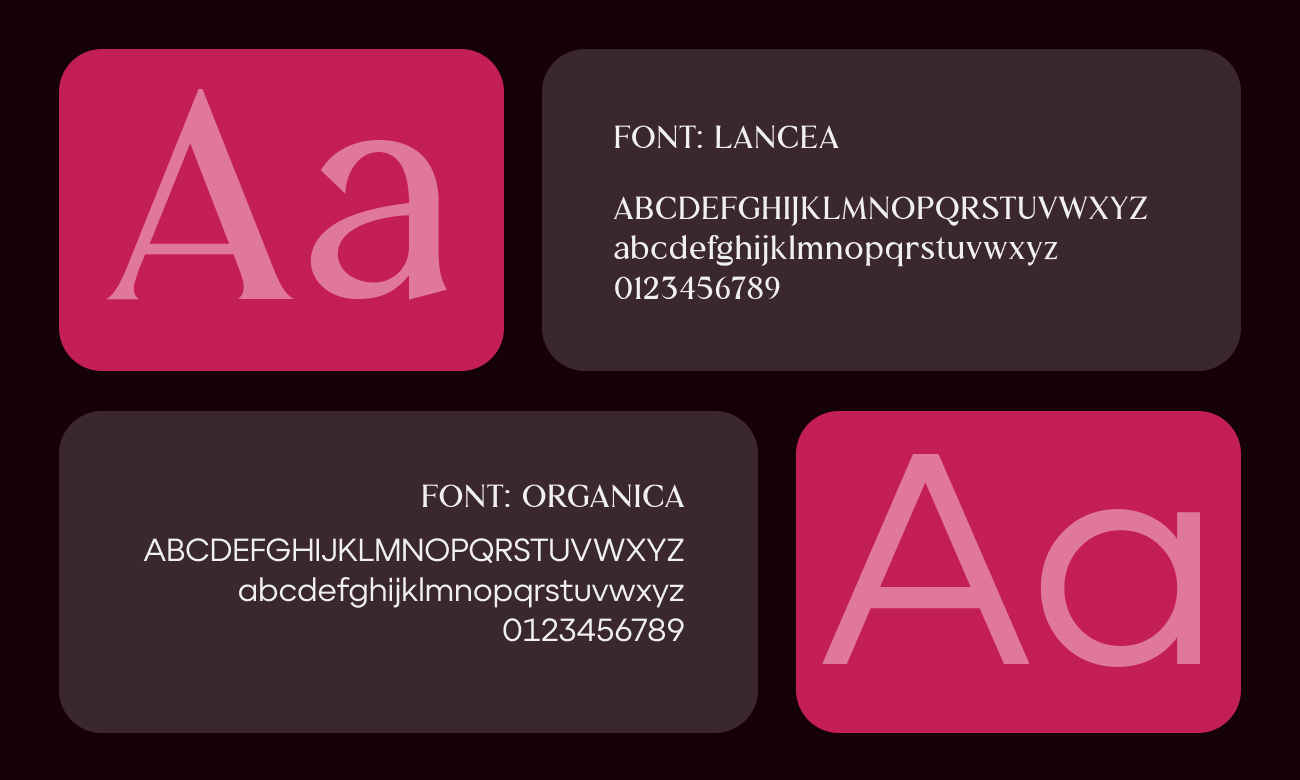 Pink Tiger brand typography — Lancea and Organica fonts