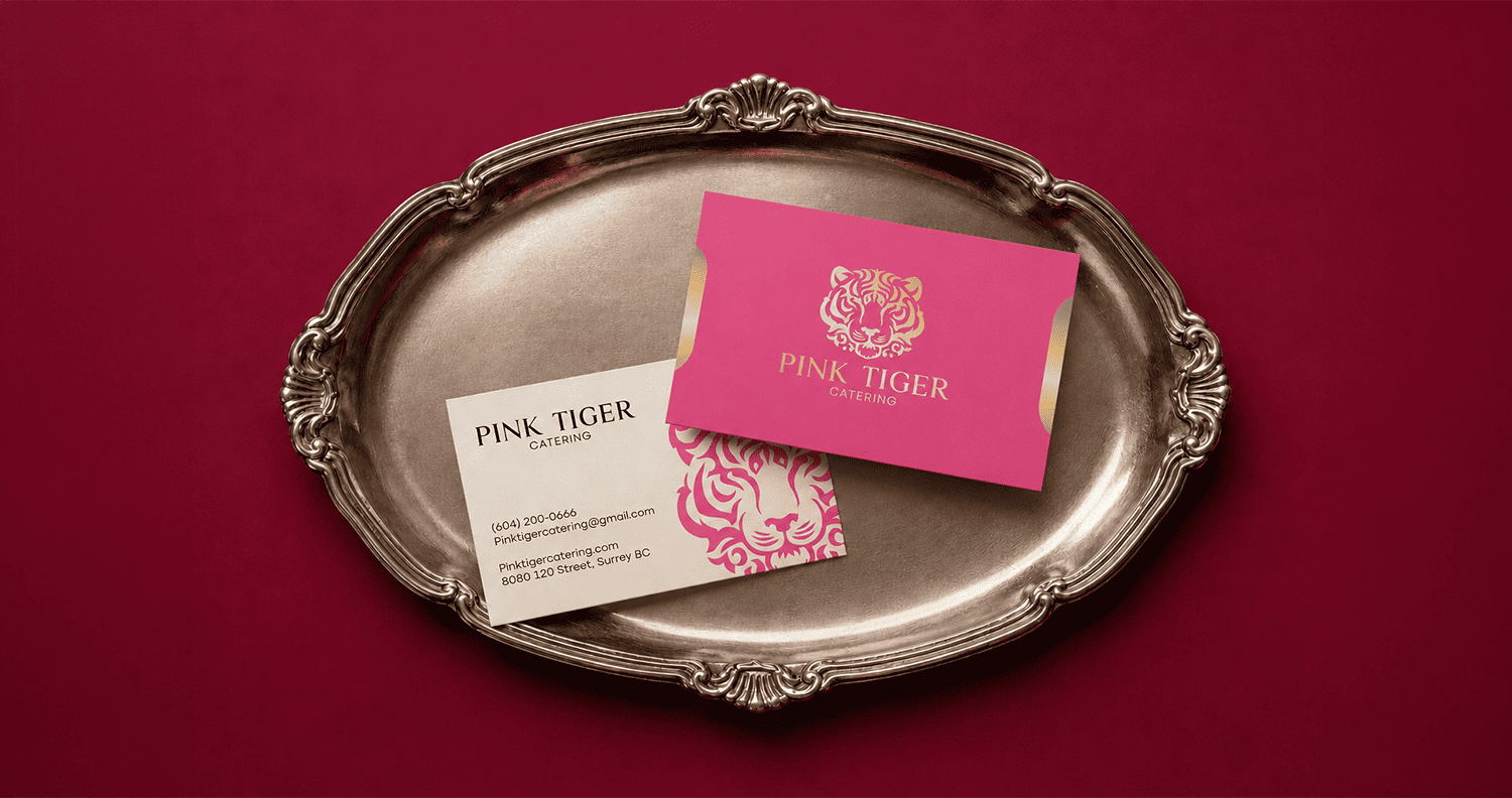 Pink Tiger visiting cards on silver tray