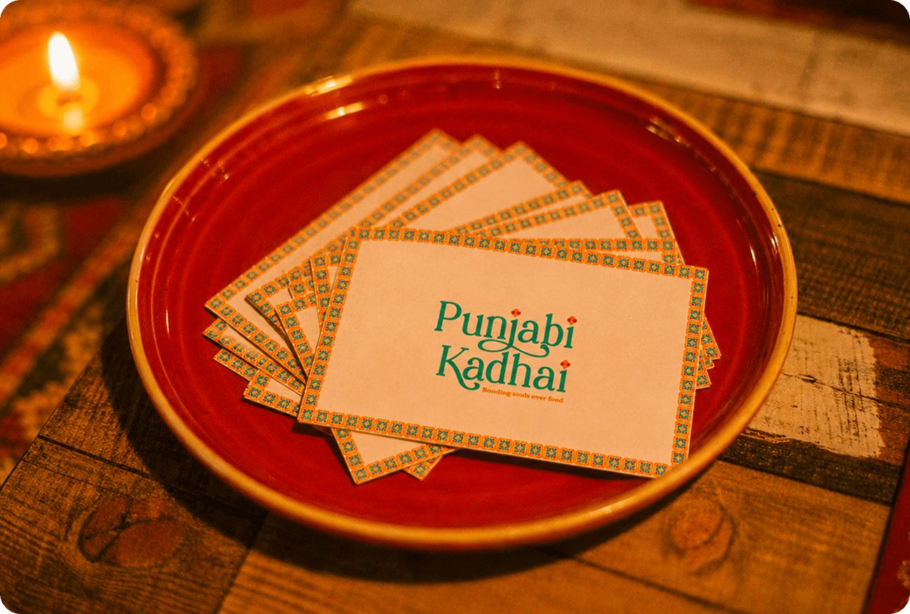 Punjabi Kadhai restaurant logo design inspired by Phulkari, punjabi heritage
