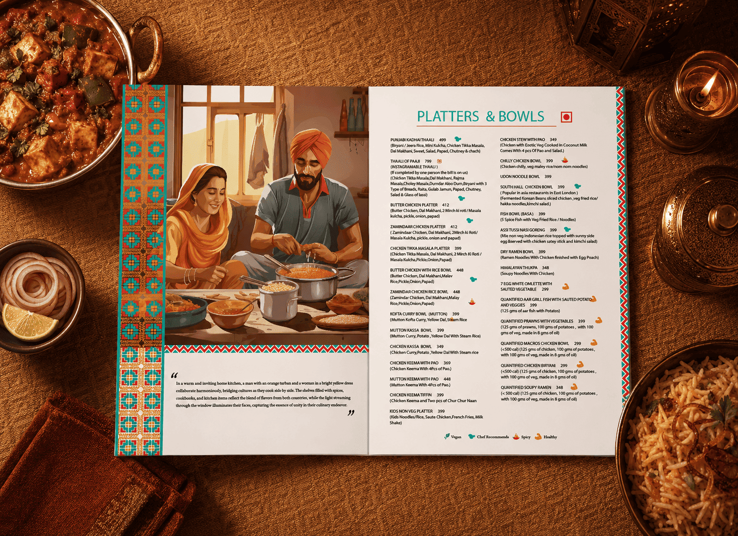 Restaurant menu design created for Punjabi Kadhai brand identity