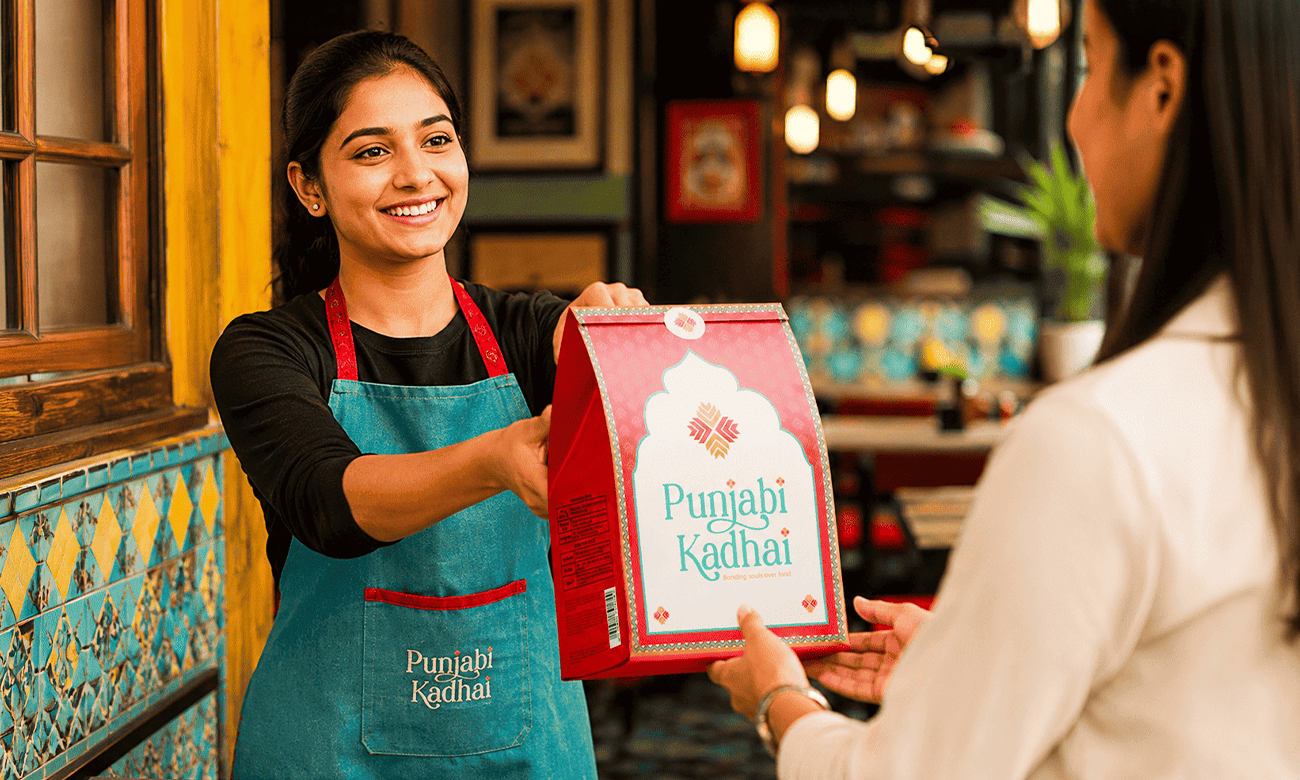 Punjabi Kadhai food packaging design with authentic Punjabi-inspired branding