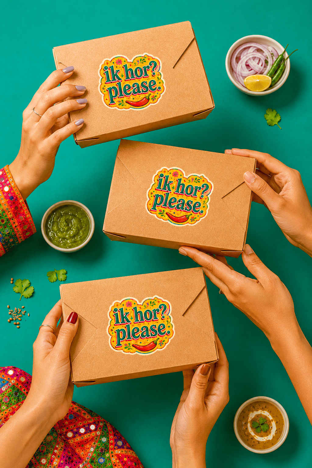 Restaurant takeaway packaging designed for Punjabi Kadhai