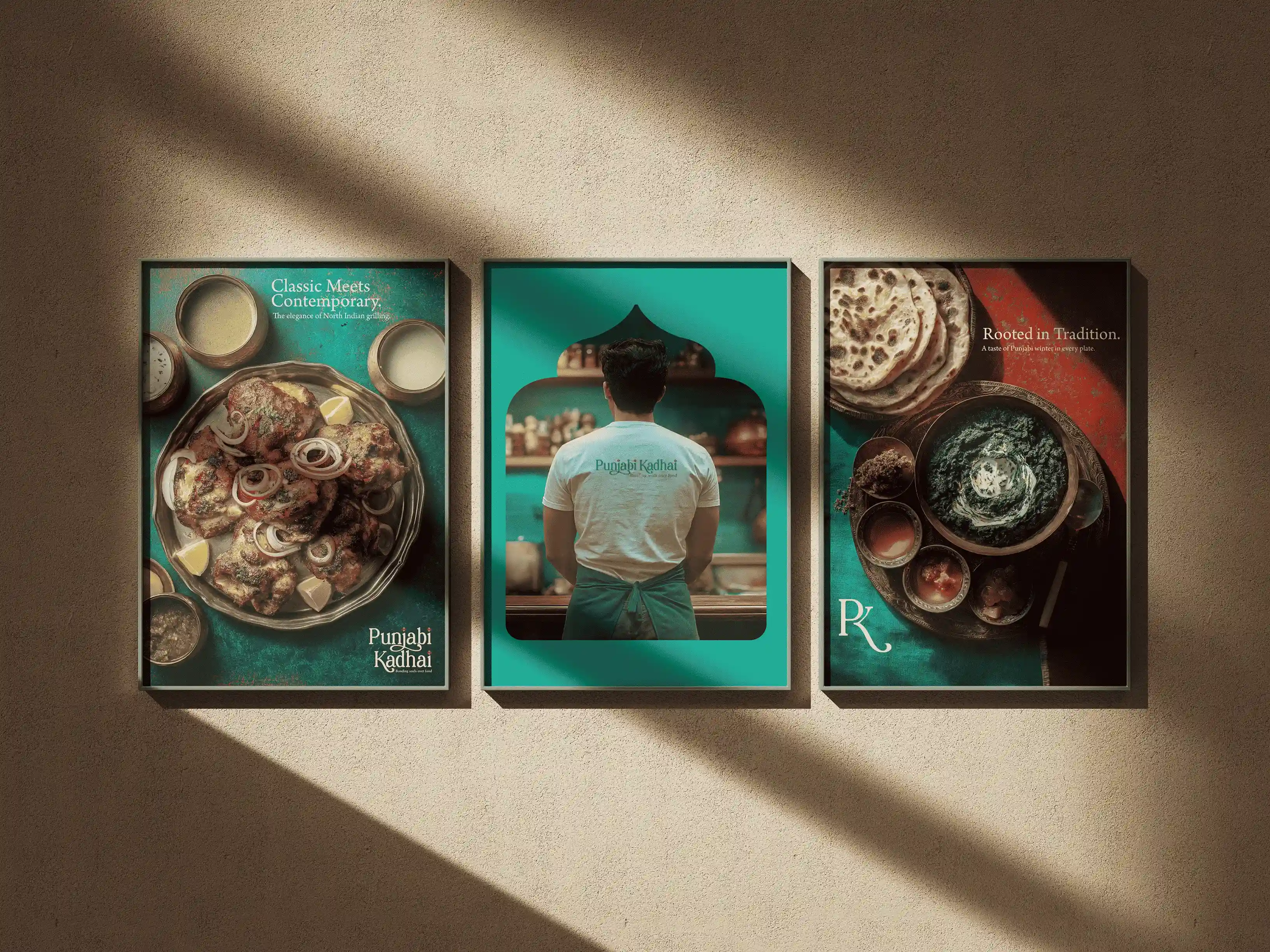 Punjabi Kadhai restaurant poster displayed in a realistic environment