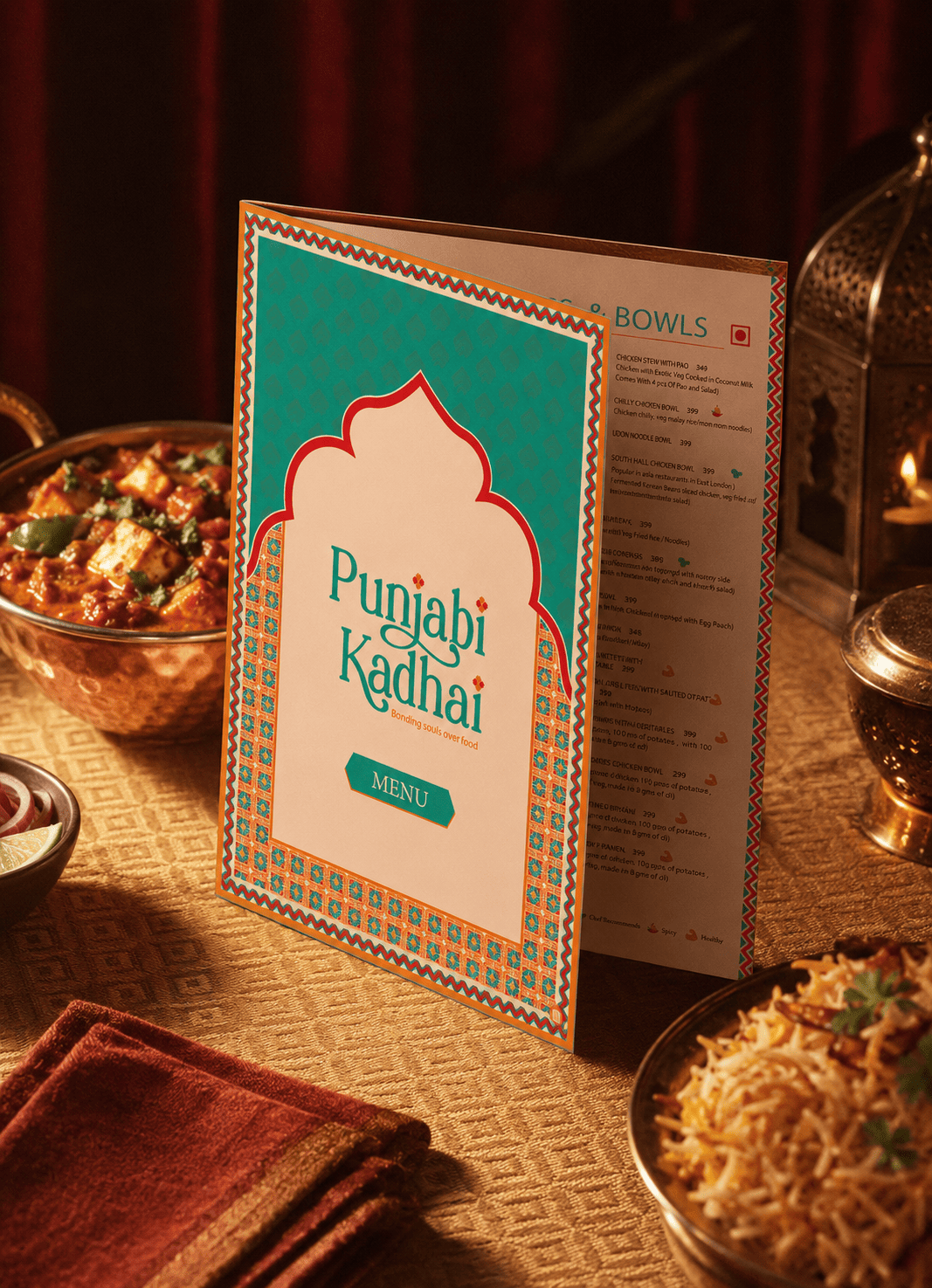 Restaurant menu design created for Punjabi Kadhai brand identity